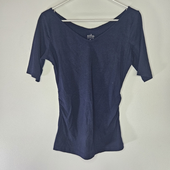 Soho Tops - Soho Navy Blue V-Neck Cinched Side Top Sz S